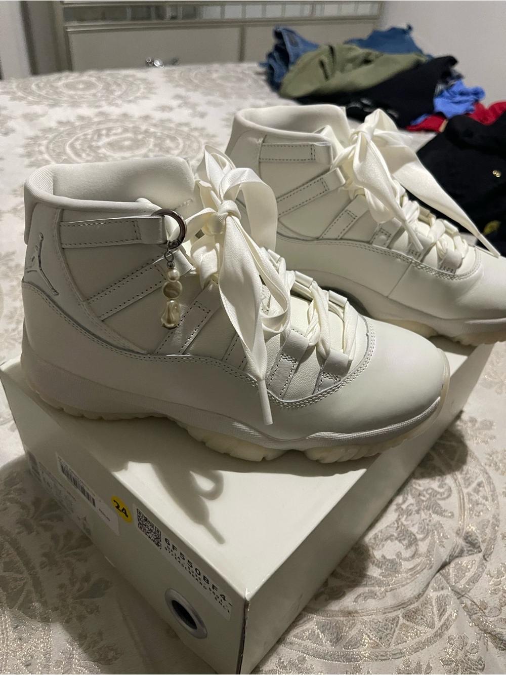 Jordan Women's All-White High-Top Sneakers with Satin Ribbon Laces